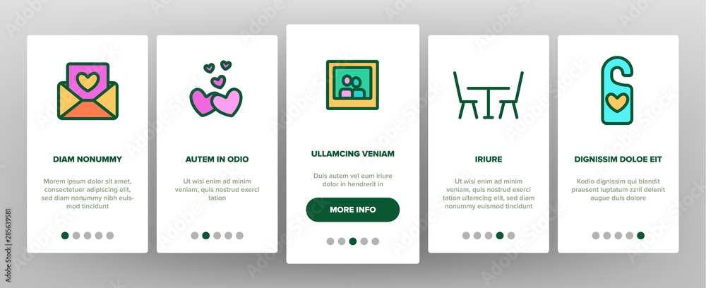 Honeymoon Onboarding Mobile App Page Screen Vector Thin Line. Baggage And Photo Camera, Air Plane And Car, Tickets And Letter With Invitation Honeymoon Linear Pictograms. Illustrations