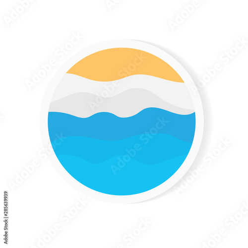 summertime, sandy beach sticker- vector illustration
