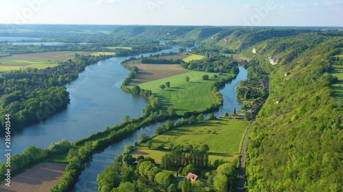Very good aerial high over the Seine River Valley near Les Andelys, France.