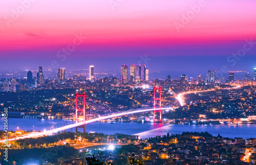 Leinwand Poster Bosphorus bridge at sunset, Istanbul, Turkey