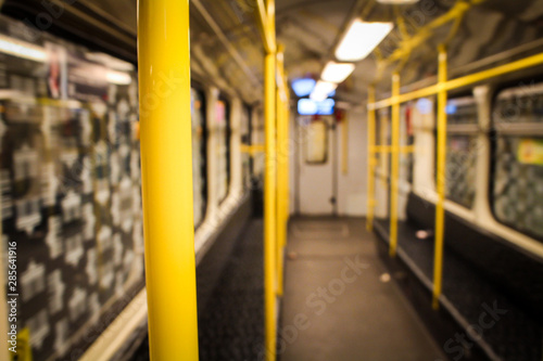 The inside of metro with no people at midnight with blurred background, Germany. photo