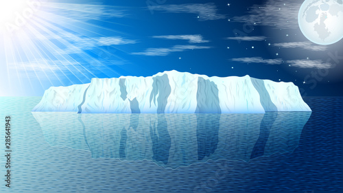View of a realistic iceberg in a calm sea.