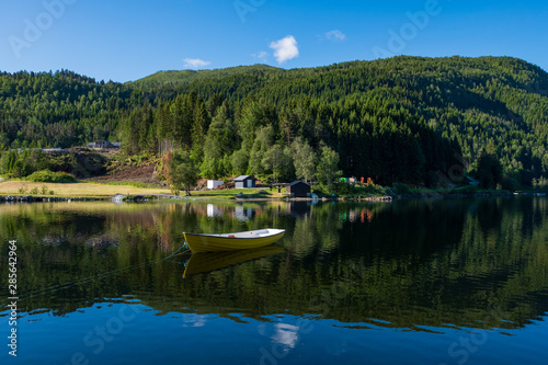 Boat on lake Oppheimsvatnet. Voss  Norway. July 2019