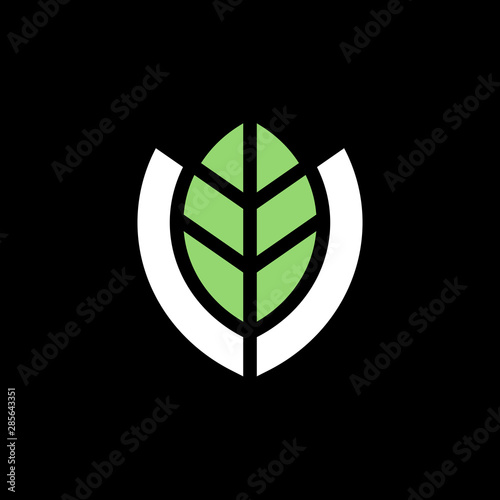 Green leaf and shield logo template, farm market or insurance design concept - Vector