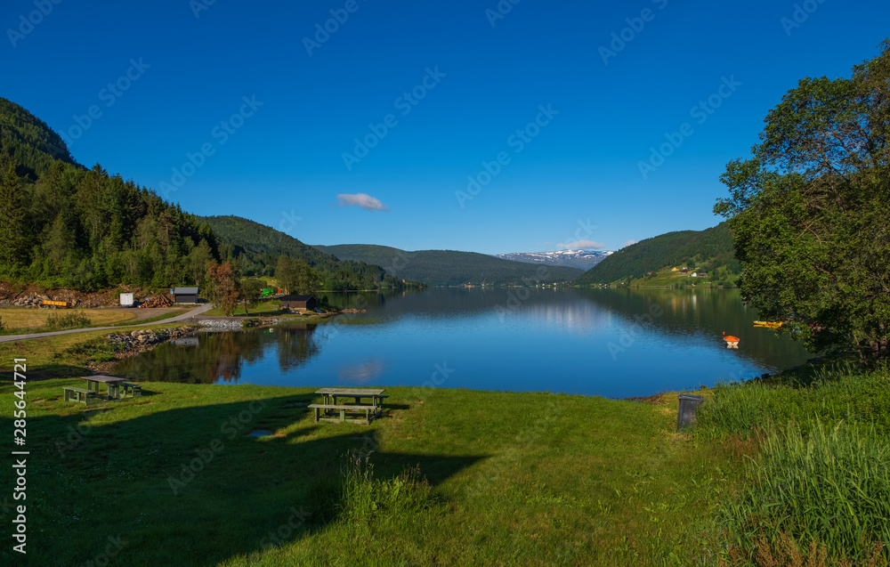 View of Oppheimsvatnet lake, Voss, Norway. July 2019