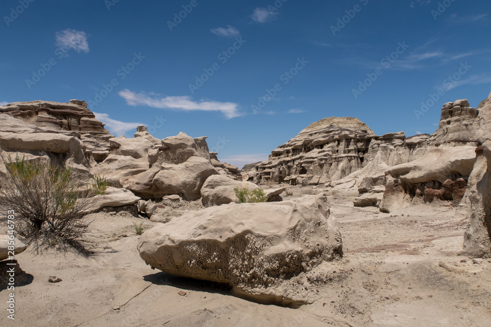 Bisti Badlands in New Mexico landscape of barren grey rock formations Bisti Badlands in New Mexico landscape of barren grey rock formations