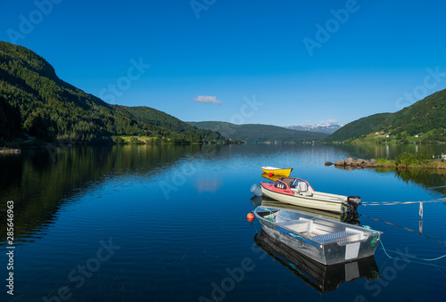 Boat on lake Oppheimsvatnet. Voss, Norway. July 2019