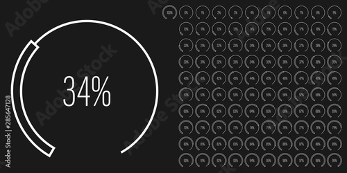 Set of circular sector percentage diagrams meters from 0 to 100 ready-to-use for web design, user interface UI or infographic - indicator with white