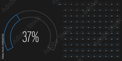 Set of circular sector percentage diagrams meters from 0 to 100 ready-to-use for web design, user interface UI or infographic - indicator with blue