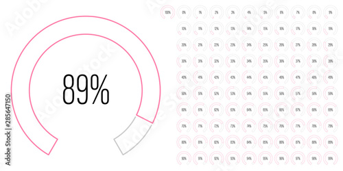 Set of circular sector percentage diagrams meters from 0 to 100 ready-to-use for web design, user interface UI or infographic - indicator with pink
