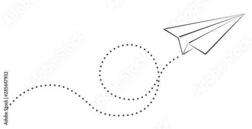 simple paper plane and spiral flight path vector illustration