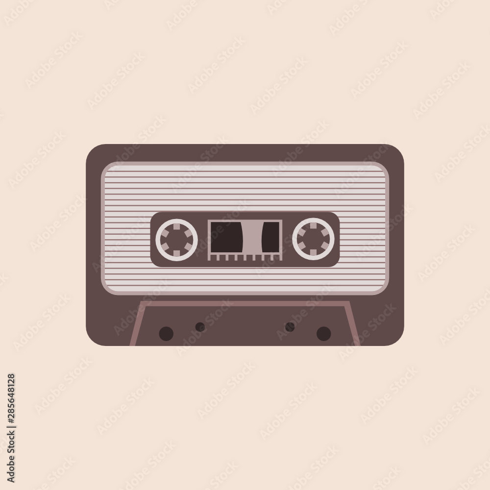 Cassette tape on the beige background. Audio tape. Cassette tape icon. 80's revival, retro concept. Vintage music and sound. Mixtape recording. Vector illustration, flat style, clip art. Cassette tape on the beige background. Audio tape. Cassette tape icon. 80's revival, retro concept. Vintage music and sound. Mixtape recording. Vector illustration, flat style, clip art.