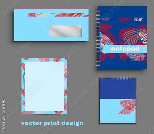 Vector set of notebooks and smart office and cover for smartphone. Blue desig...