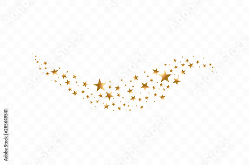 Falling golden stars. Cloud of golden stars isolated on transparent background. Vector illustration