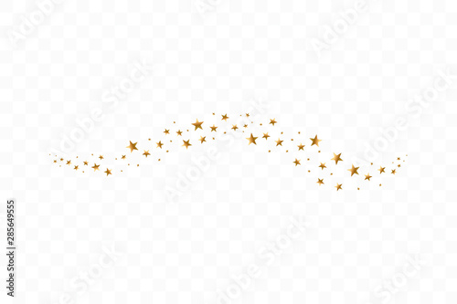 Falling golden stars. Cloud of golden stars isolated on transparent background. Vector illustration