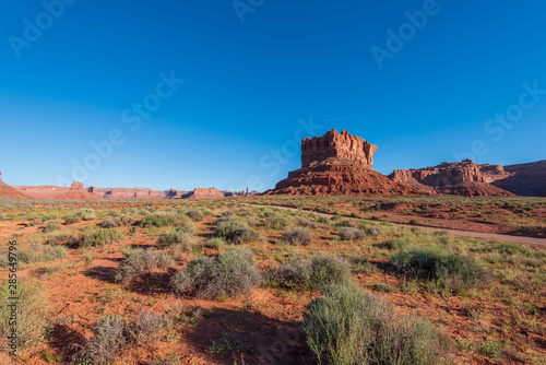 Valley of the Gods in Utah landscape of red butte and desert greenery