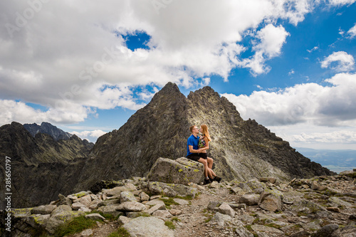 Tourists below Rysy Tatra mountains