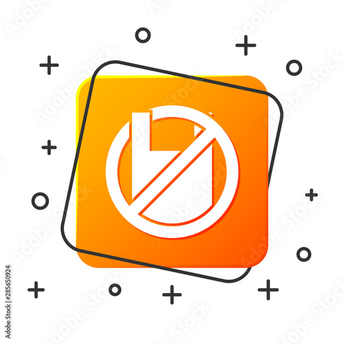 White Say no to plastic bags poster icon isolated on white background. Disposable cellophane and polythene package prohibition sign. Orange square button. Vector Illustration