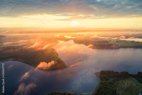 Aerial photo of a morning lake