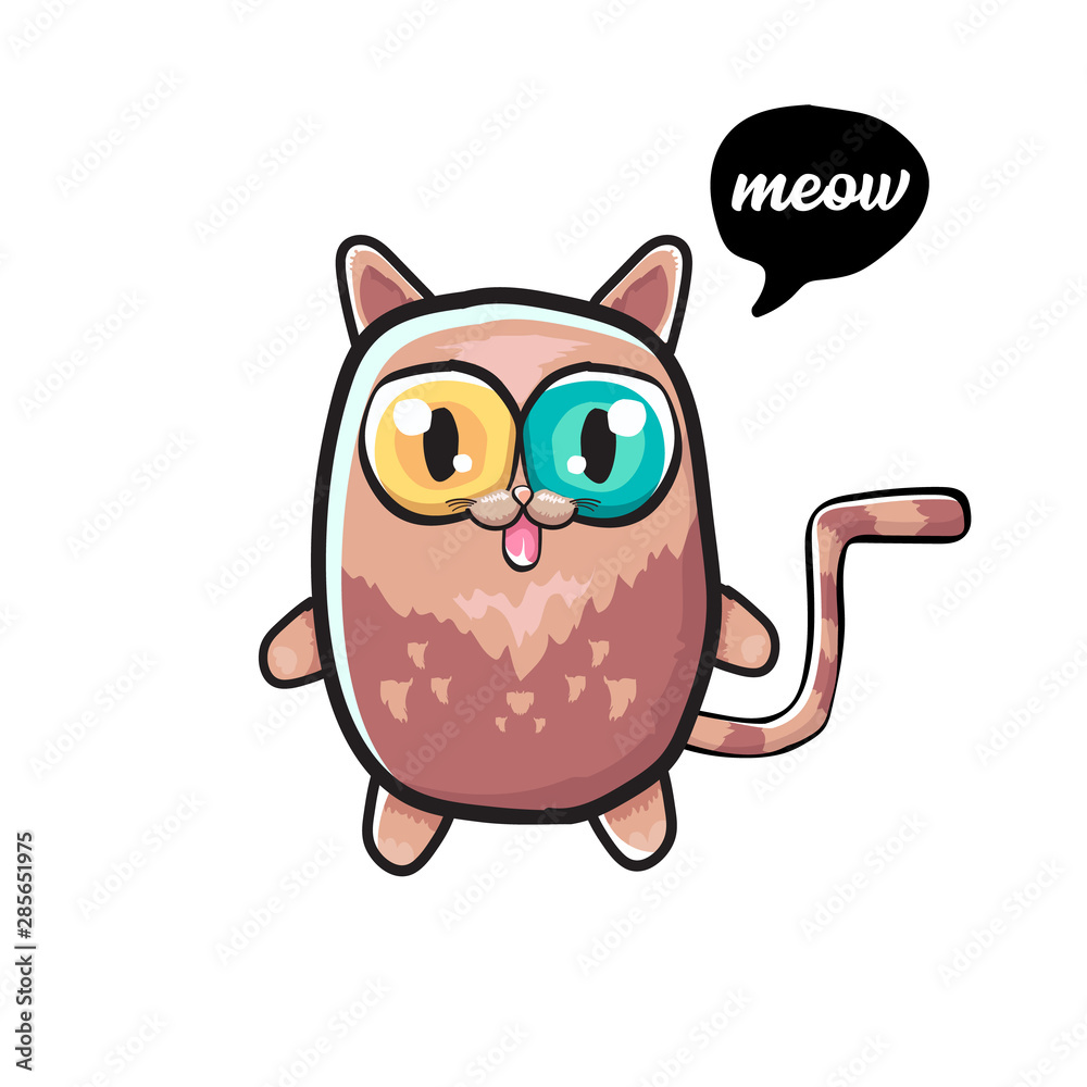 kawaii cute cat isolated on white background. Cartoon happy kitten with big eyes kawaii cute cat isolated on white background. Cartoon happy kitten with big eyes