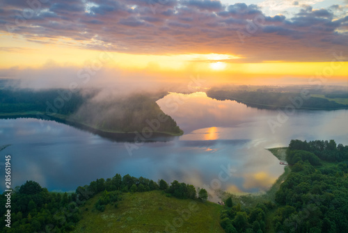 Aerial photo of a morning lake