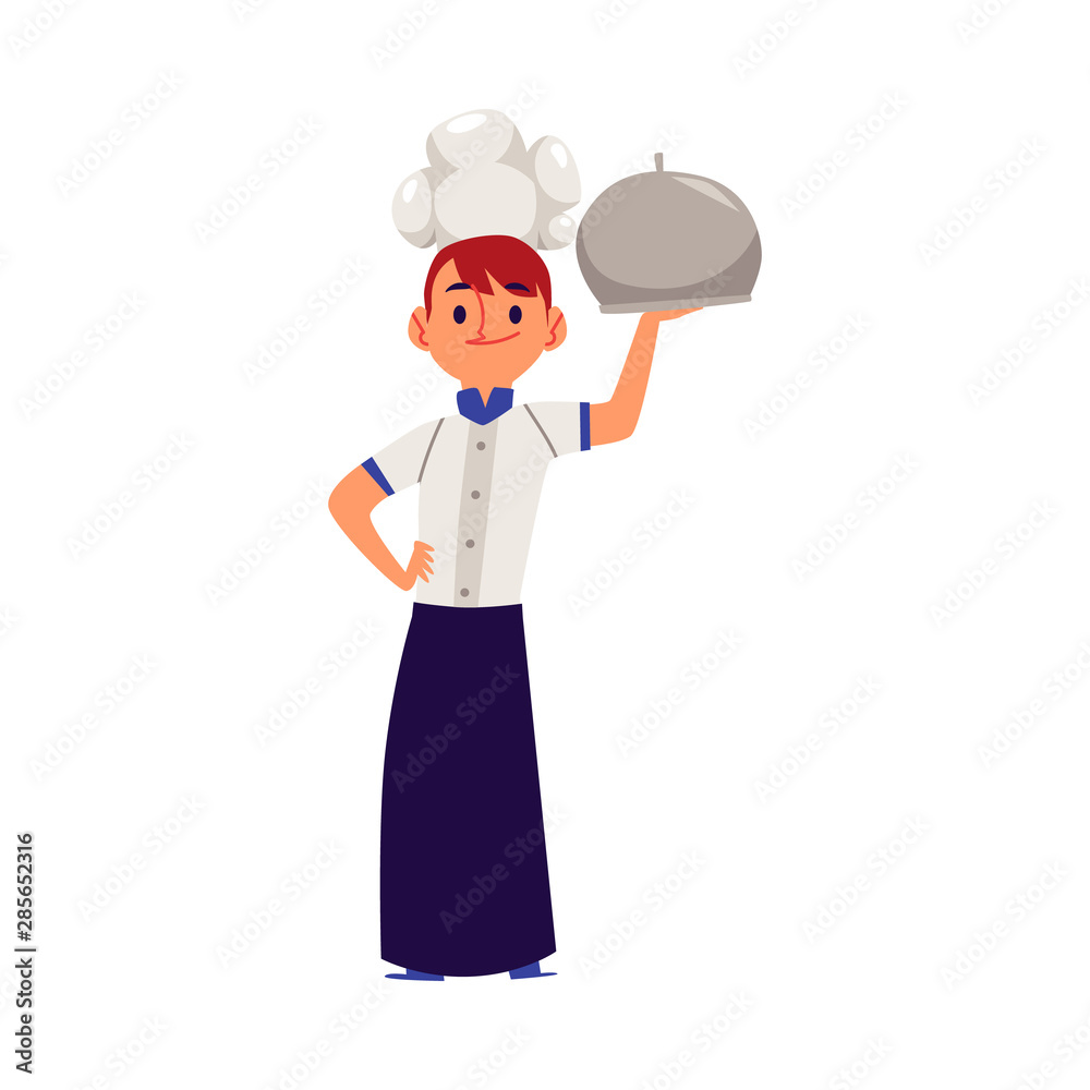 Boy in a professional chef costume coocking flat vector illustration isolated. Boy in a professional chef costume coocking flat vector illustration isolated.