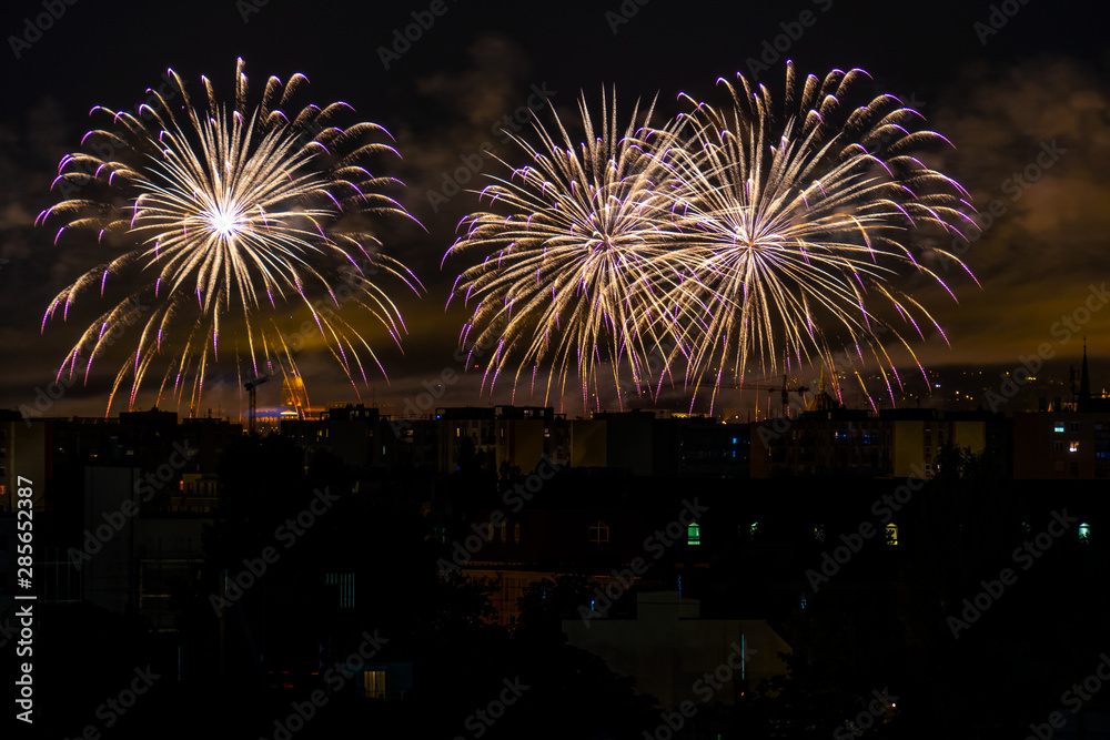 Fireworks over the rooftops in Budapest, Hungary
