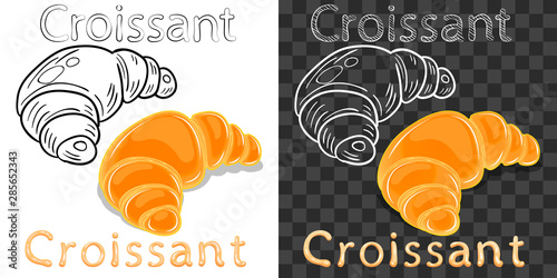 Color croissant, linear art, chalk sketch and text