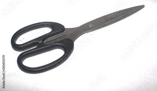 stainless steel stationary scissors with black plastic handle