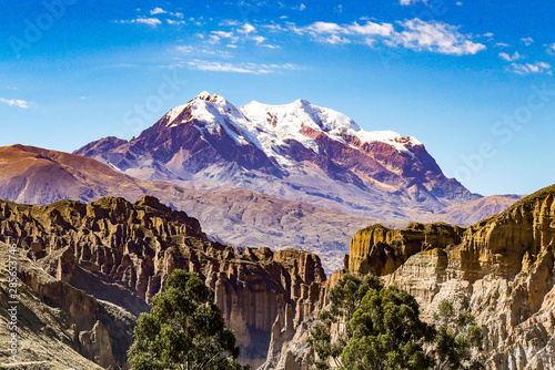 View of Mount Illimani in La Paz Bolivia