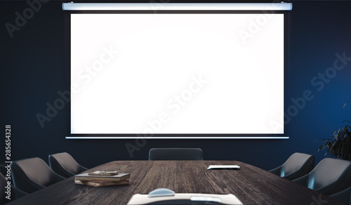 Obraz na plátne Projector screen canvas in modern conference room. 3d rendering.