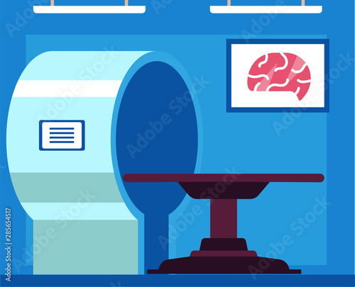 MRT or magnetic resonance tomography medicine room flat vector illustration.