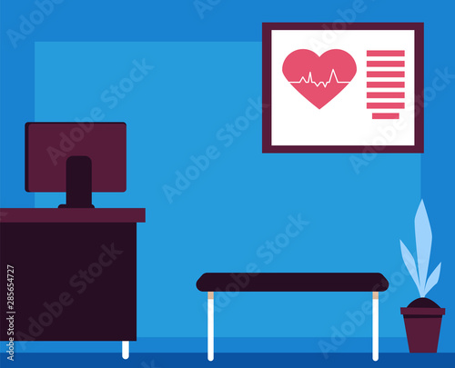 Doctor's consultation room in a hospital or medical office flat vector illustration.