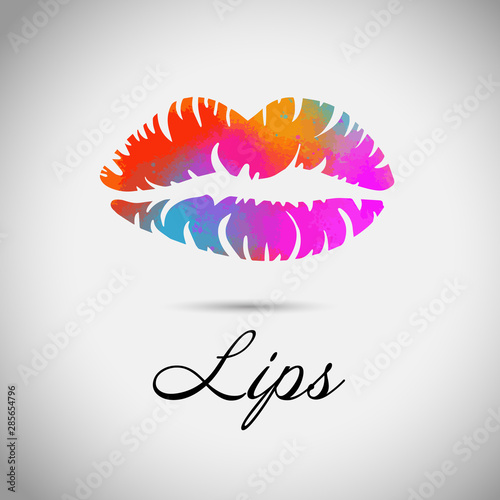 Rainbow colored lips, sexy woman's kiss with birthmark, flat style, vector illustration. Beauty logo. Element design lips