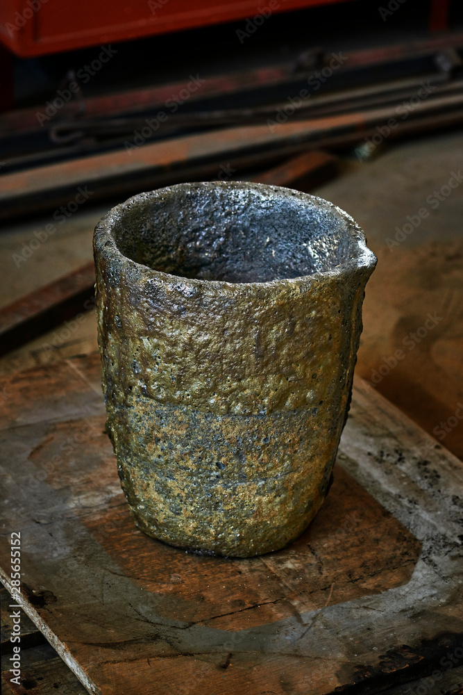 Melting Pot Used To Casting A Bronze Scuplture. Sculpture artist's workshop