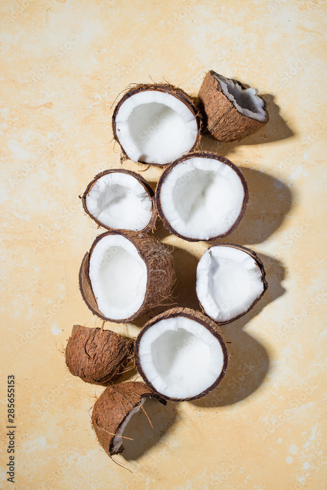 Ripe coconuts on color background Ripe coconuts on color background
