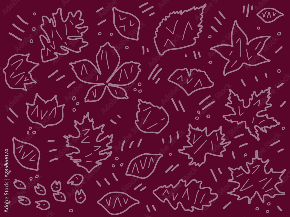 autumn doodle pattern of leaves