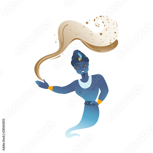 Genie magician of oriental Aladdin's lamp tale flat vector illustration isolated.