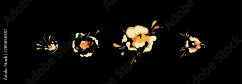 Cartoon spark explosion animation frame set - smoke cloud disappearing motion