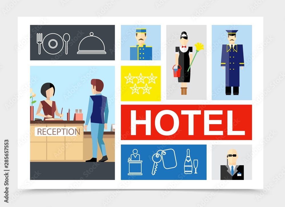Naklejka premium Flat Hotel Colorful Composition