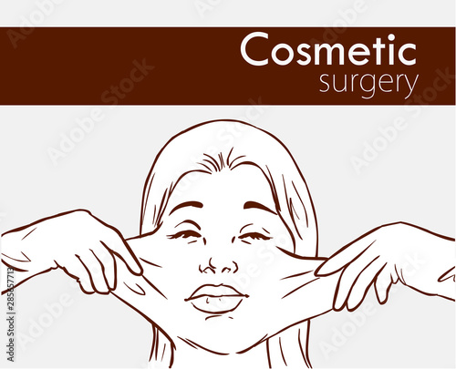 surgeon hands with woman plastic surgery process vector illustration