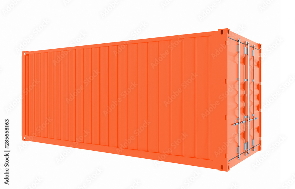 New red cargo container isolated on white background - obrazy, fototapety, plakaty 