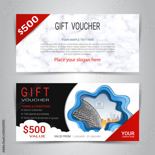 Gift certificates and vouchers, discount coupon or banner web template with marble texture imitation background, clean and modern pattern design for make an image of the product your company offers.