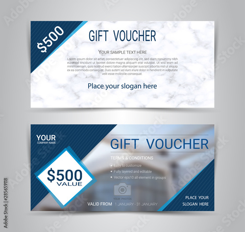 Gift certificates and vouchers, discount coupon or banner web template with marble texture imitation background, clean and modern pattern design for make an image of the product your company offers.