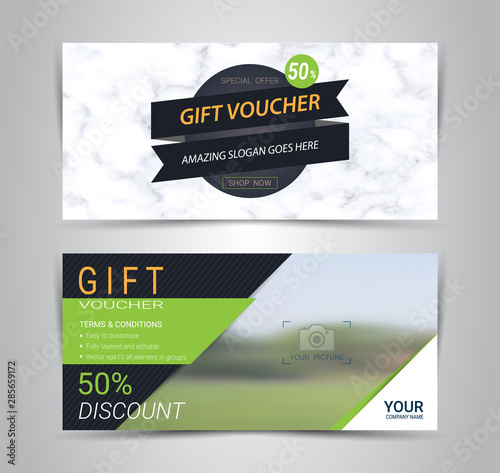 Gift certificates and vouchers, discount coupon or banner web template with marble texture imitation background, clean and modern pattern design for make an image of the product your company offers.
