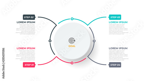 Business infographic thin line minimal design template with 4 steps, options. Vector illustration. Can be used for info chart, presentations.