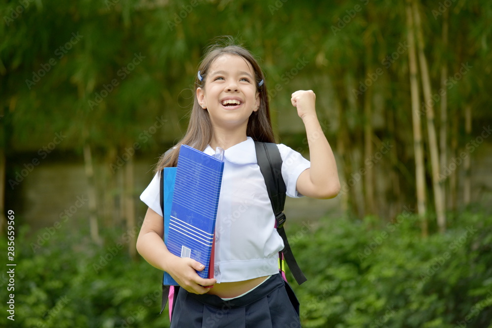 Successful Cute Diverse Girl Student Wearing Uniform