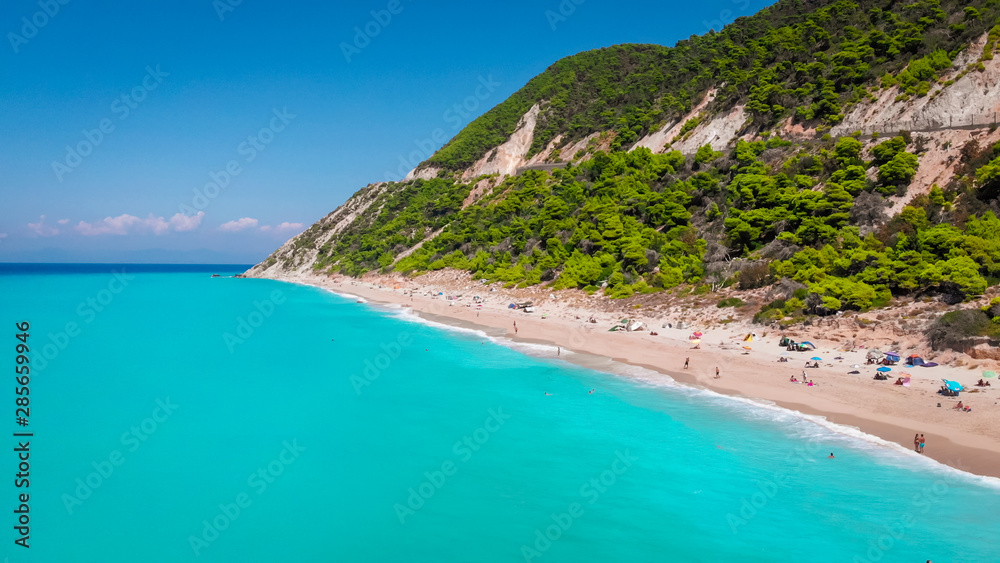 Beach on Lefkada, popular tourist resort on same name island in Greece