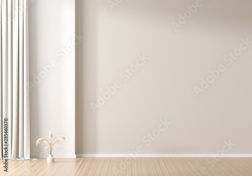 Fototapeta Naklejka Na Ścianę i Meble -  Empty wall mock up in Scandinavian style interior. Minimalist interior design. 3D illustration.