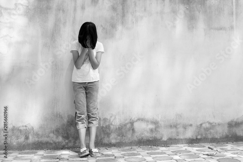 asian girl sad alone ,black and white  tone